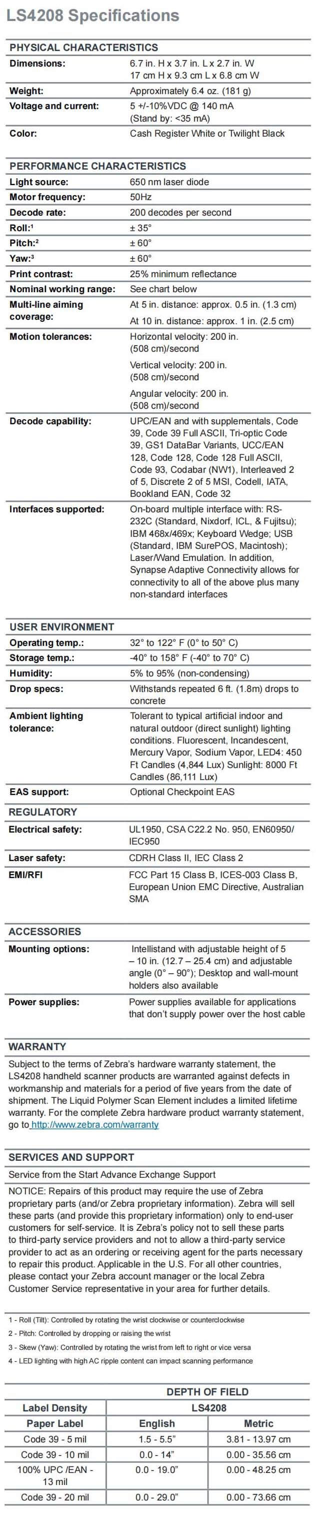 ZEBRA LS4208 / LS4278 Handheld scanner