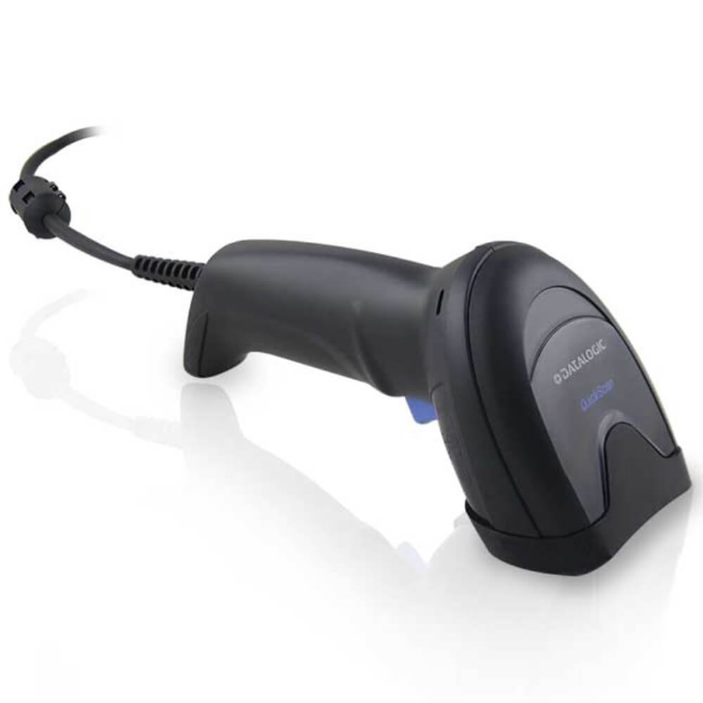 Datalogic QuickScan QD2500, Black, right facing, lying flat