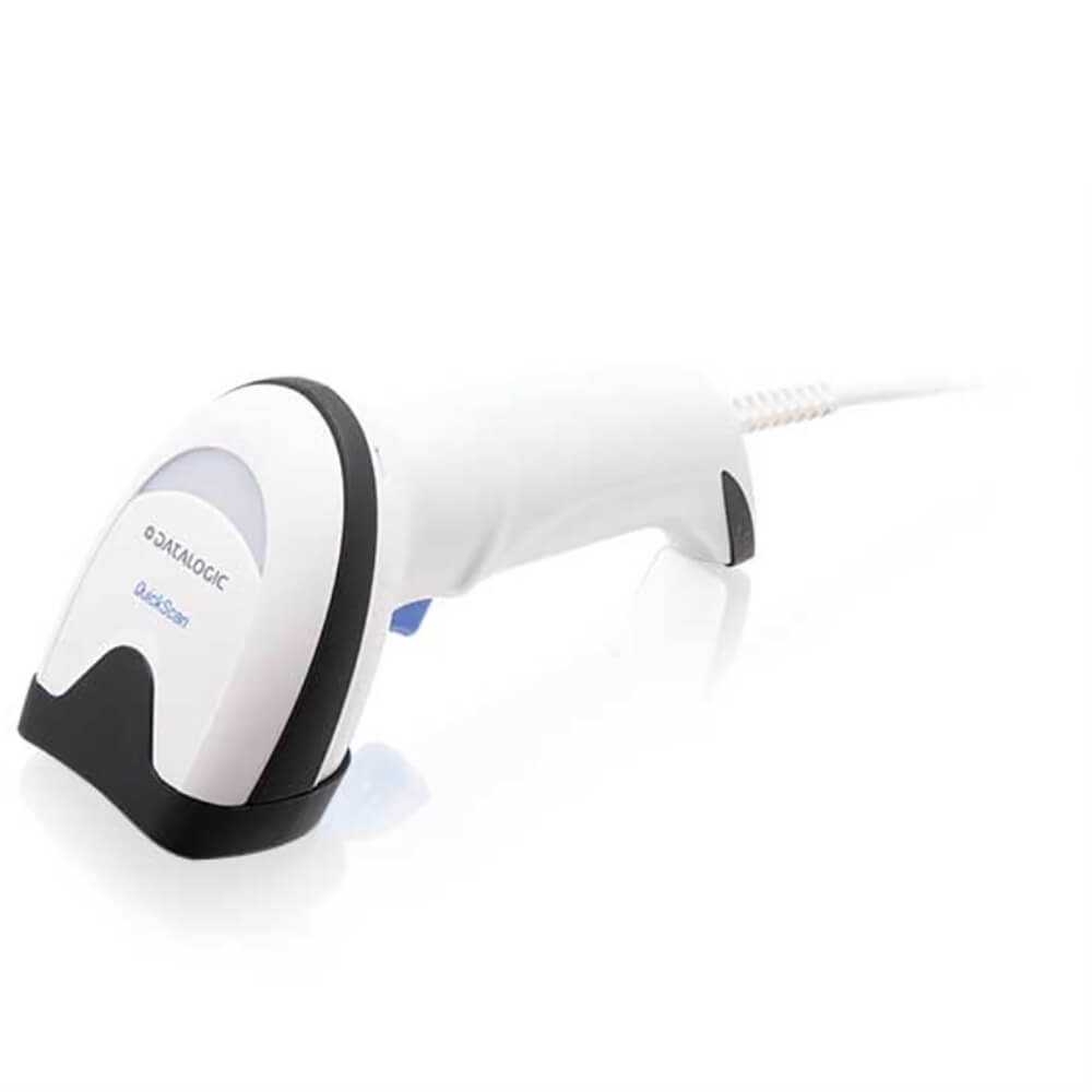 Datalogic QuickScan QD2500, White, left facing, lying flat