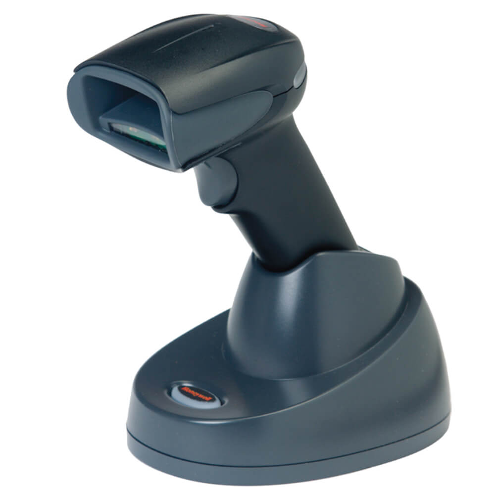Honeywell Xenon 1902 Wireless Area-Imaging Scanner left side with cradle