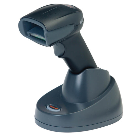 Honeywell Xenon 1902 Wireless Area-Imaging Scanner left side with cradle