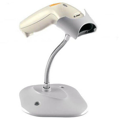 Zebra Symbol LS1203 white with stand side